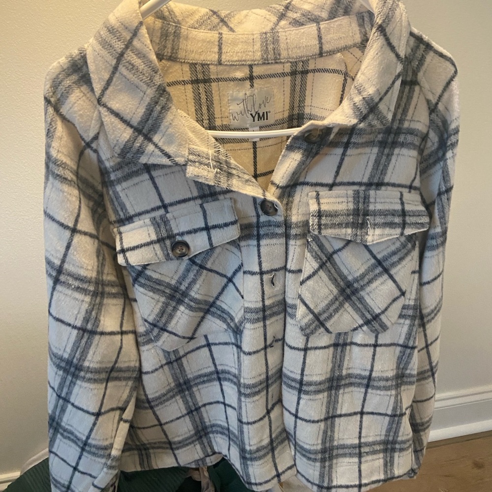 YMI Black and Cream Plaid Shacket